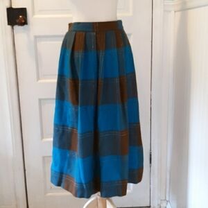 Vintage 1970s blue brown skirt 28" waist